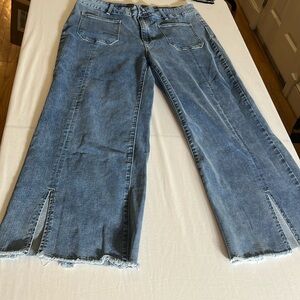 ETHYL clothing  size 14 blue jeans with front slit front patch pockets stretch